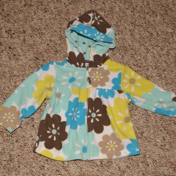 Flower Fleece Sweater Zip Up Like New 6 Month 4098* - Picture 2 of 2